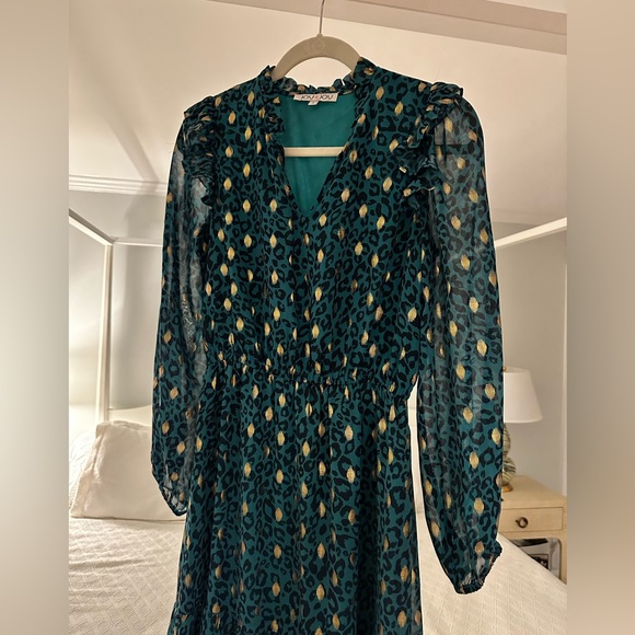 Green and metallic leopard print long dress -NWOT - Picture 3 of 6